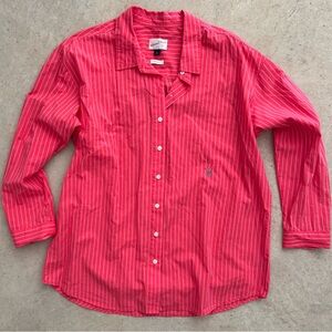 Universal Thread Oversized Red and Pink Striped Button Down Shirt